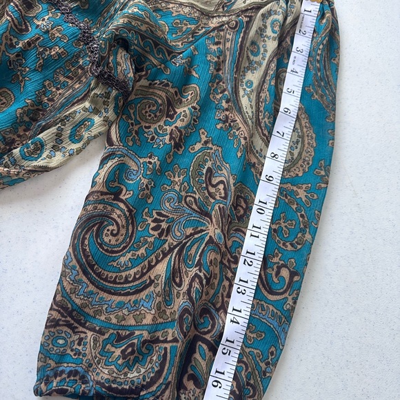 COCO AND CHASE Turquoise Boho Paisley Design 3/4 sleeve Size M - Picture 7 of 11